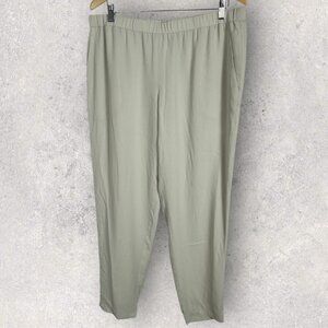 Eileen Fisher 100% Silk White‎ Elastic Waist Pants Womens Size Large Straight